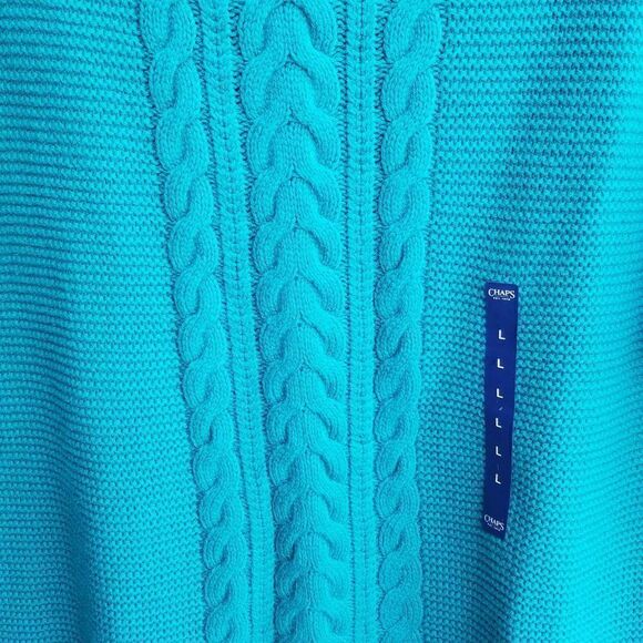NWT Chaps Green Cable Knit Cotton Blend Sweater size Large - Picture 4 of 6